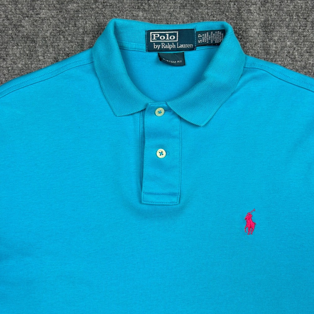 Polo Ralph Lauren Polo Shirt Mens S Teal Blue Pink Pony Custom Fit Short Sleeve